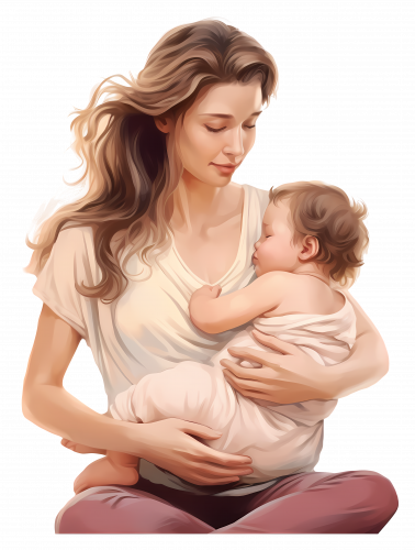 asian mother and newborn baby illustration